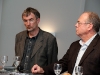 Hanspeter Sporri (Publizist) und Artur K. Vogel (Chefredaktor Der Bund) am 19. Berner Medientag zum Thema <<Ausgepresste Presse - ist die abonnierte Zeitung am Ende?>> im Radiostudio Bern.