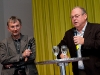 Hanspeter Sporri (Publizist) und Artur K. Vogel (Chefredaktor Der Bund) am 19. Berner Medientag zum Thema <<Ausgepresste Presse - ist die abonnierte Zeitung am Ende?>> im Radiostudio Bern.